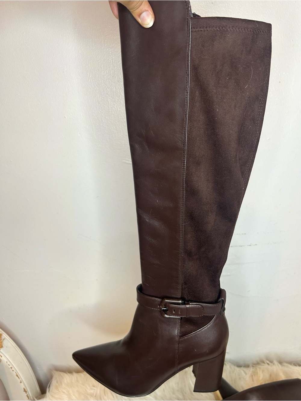 Nine West Dark Brown Over-the-Knee Pointed Toe Block Heel Boots - Picture 6 of 7